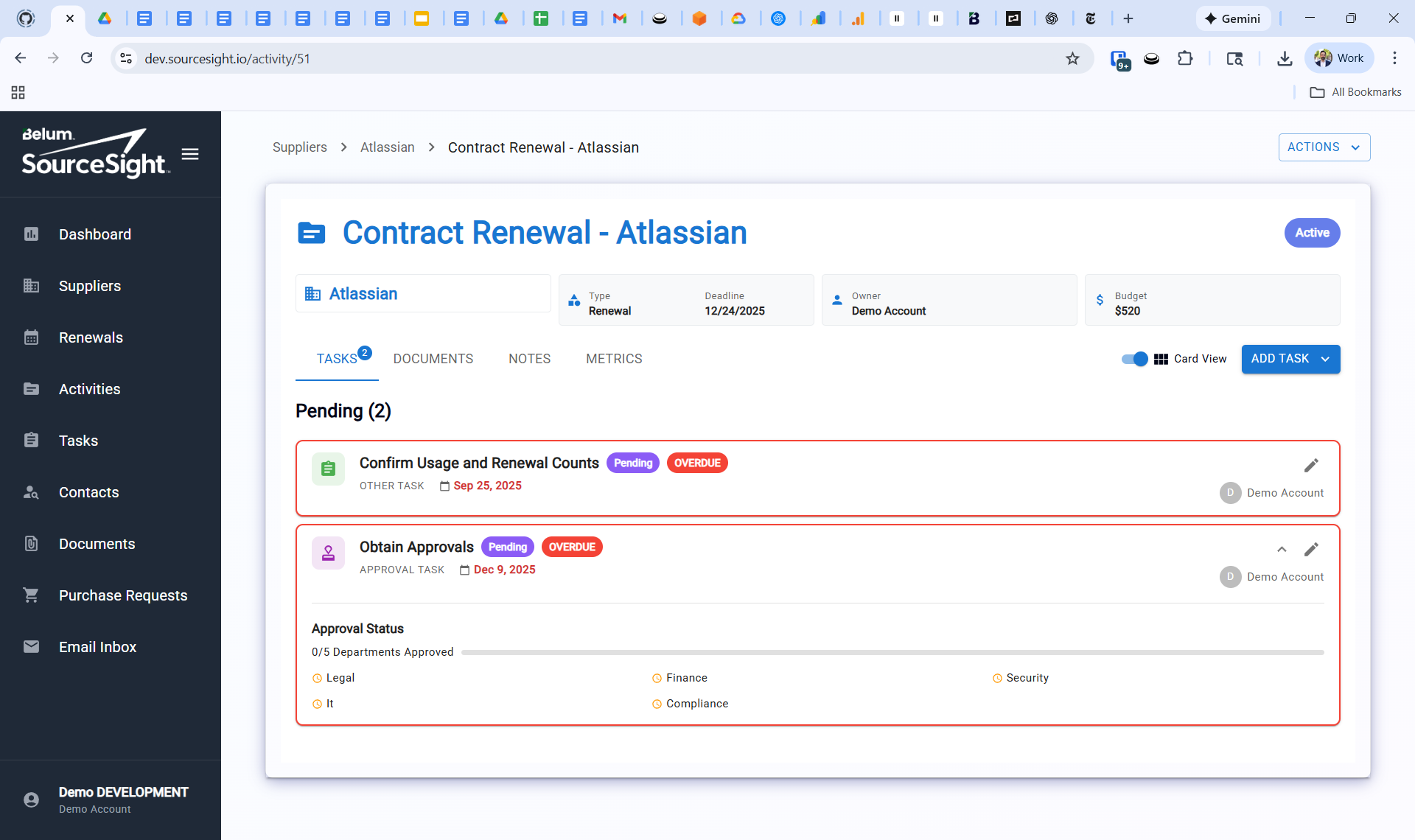 Renewal workflow with pending tasks